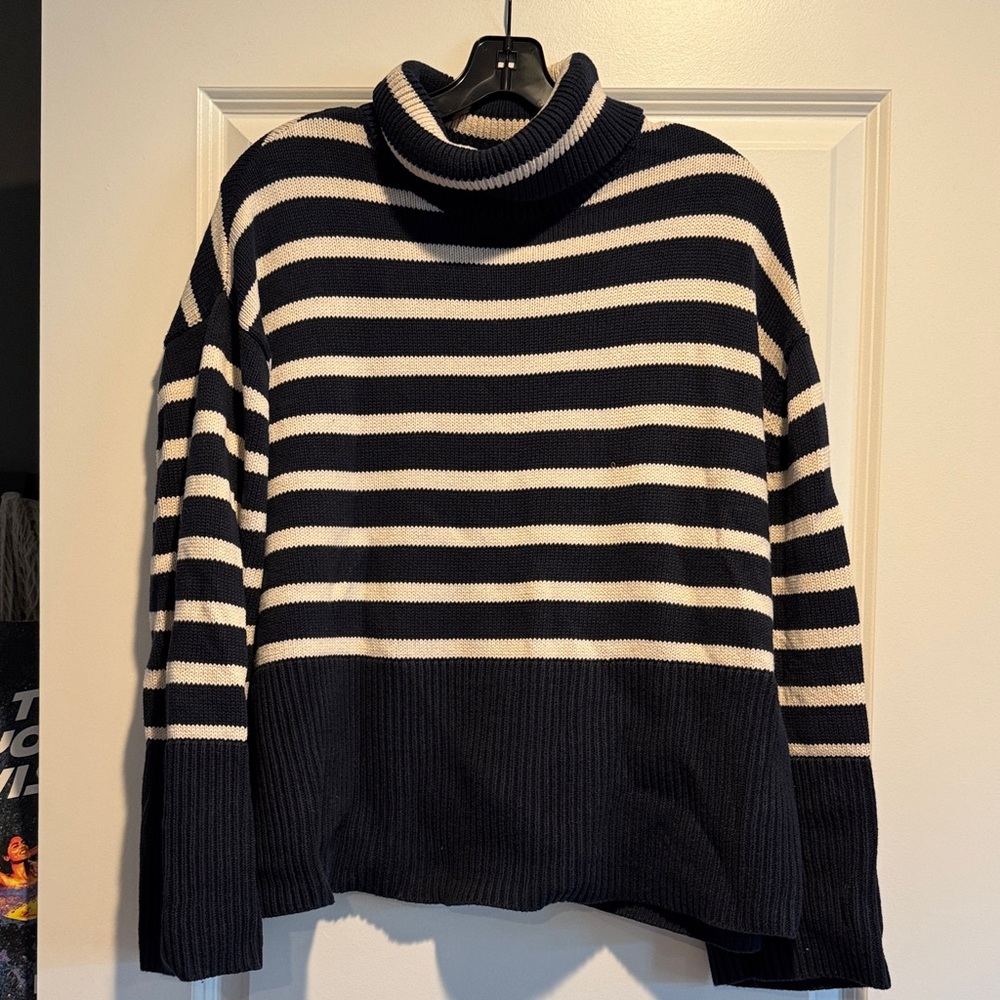 GAP Navy and Cream Striped Turtleneck Sweater